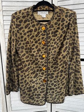 Carlisle 100% Suede Leopard Jacket Rope Trim Sz 14 MobWife Vintage Glam